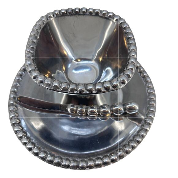 Mexican Silver/Pewter Plate‎ Serving Bowl & Knife
